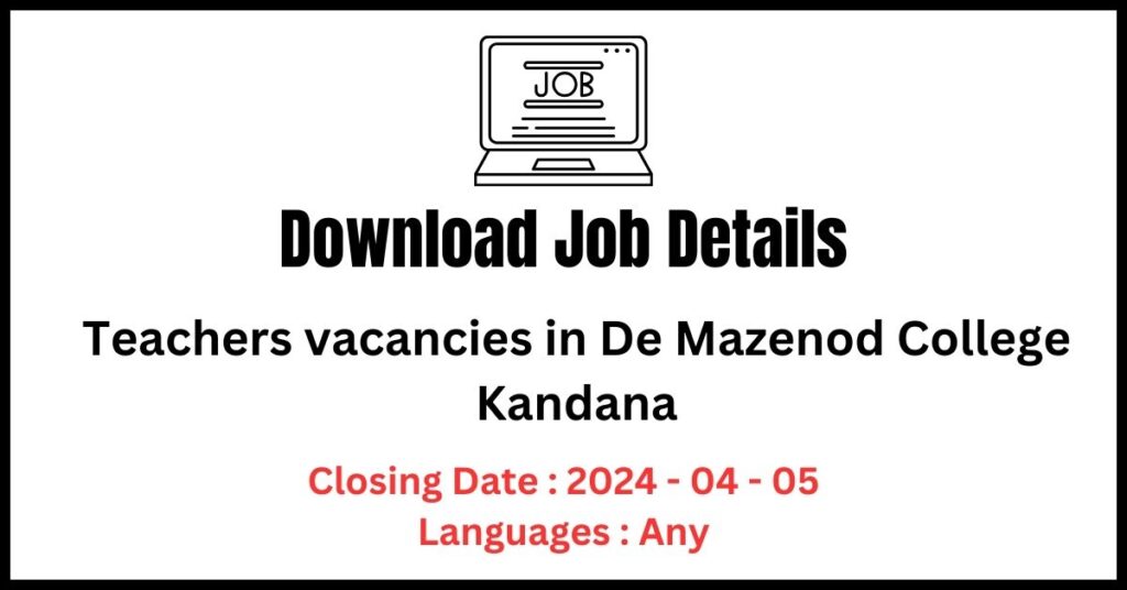 Teachers vacancies in De Mazenod College Kandana